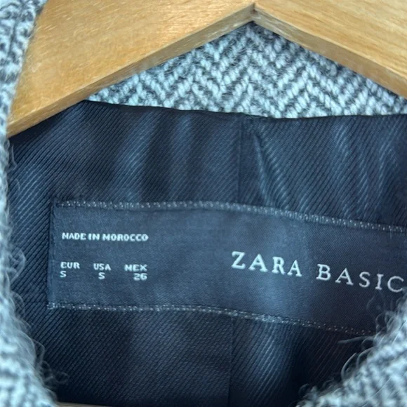 Zara Gray Tweed Wool Blend Button Military Zip Front Flared Peacoat Jacket small - Picture 5 of 8